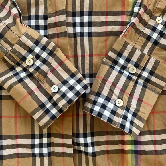 Burberry Women’s Nova Check Plaid Rainbow Stripe Shirt Dress Size 8 MISSING BELT - Picture 4 of 6